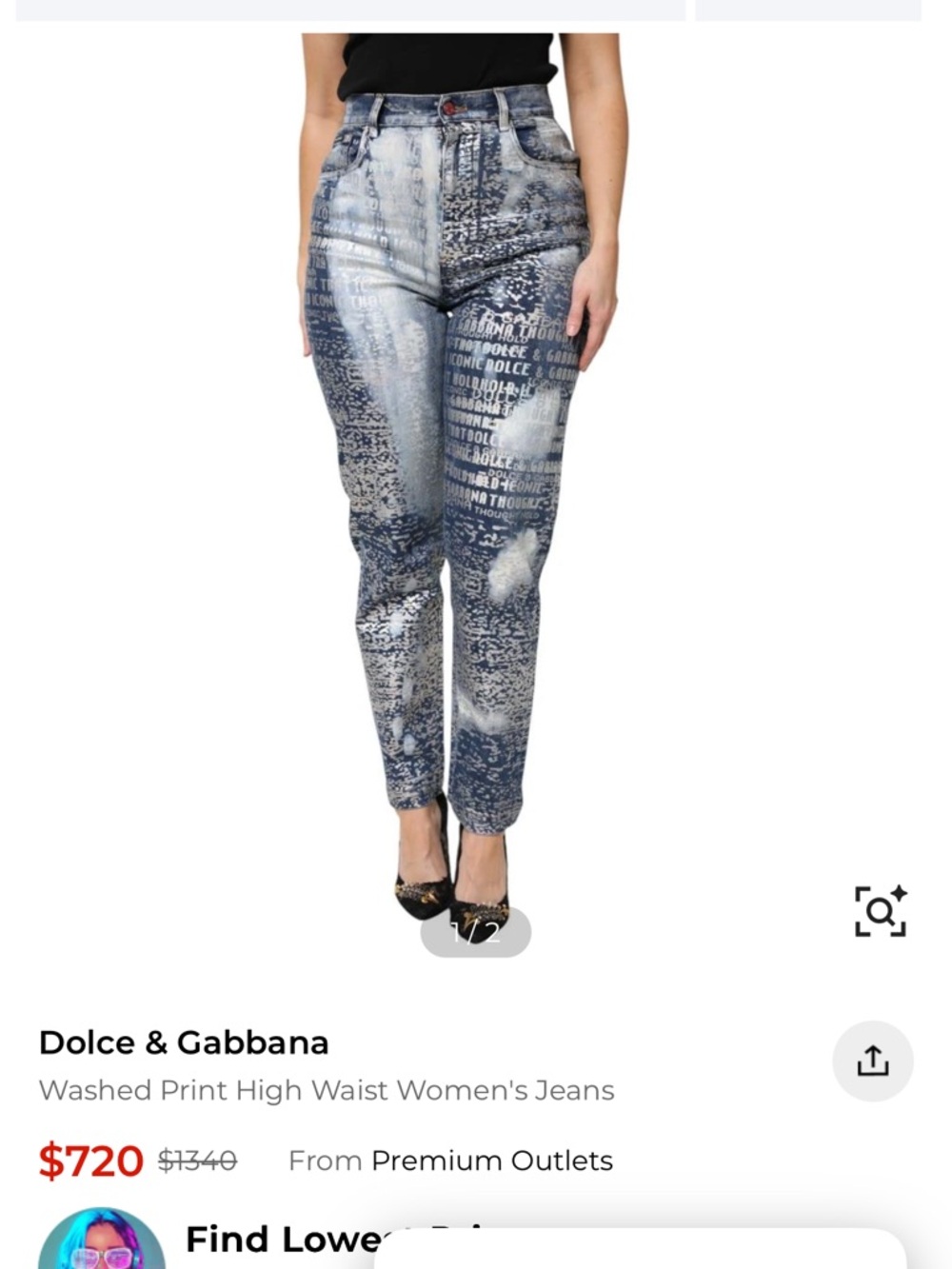 Dolce & Gabbana Blue and White Washed Print High-Rise Jeans
